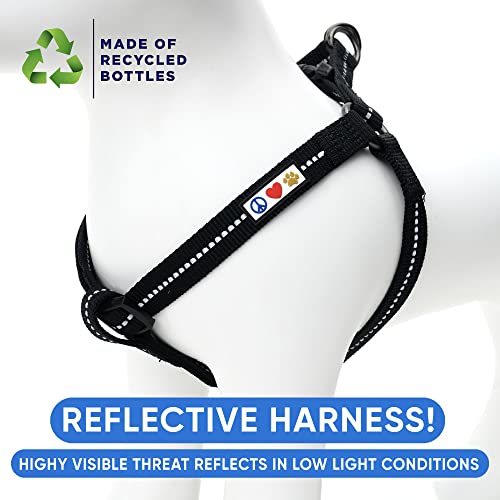 Pawtitas Recycled Reflective Step-in Dog Harness – Adjustable No-Pull Vest, Small Black, Made from Ocean Recycled Bottles