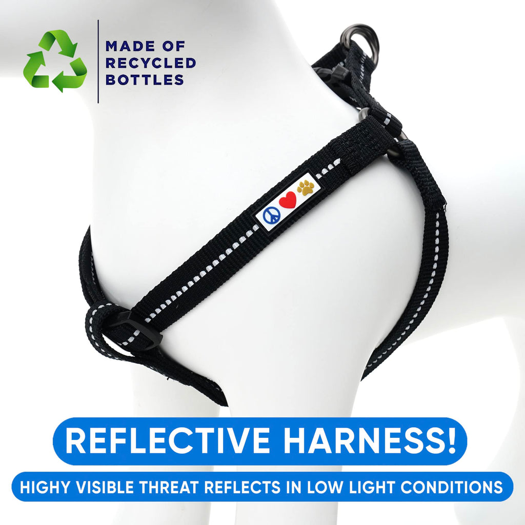 Pawtitas Recycled Reflective Step-in Dog Harness – Adjustable No-Pull Vest, Small Black, Made from Ocean Recycled Bottles
