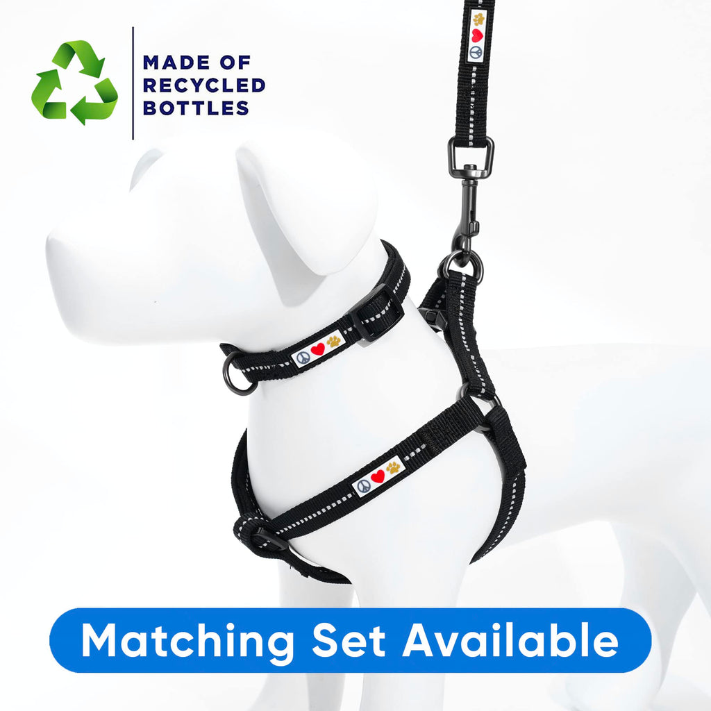 Pawtitas Recycled Reflective Step-in Dog Harness – Adjustable No-Pull Vest, Small Black, Made from Ocean Recycled Bottles