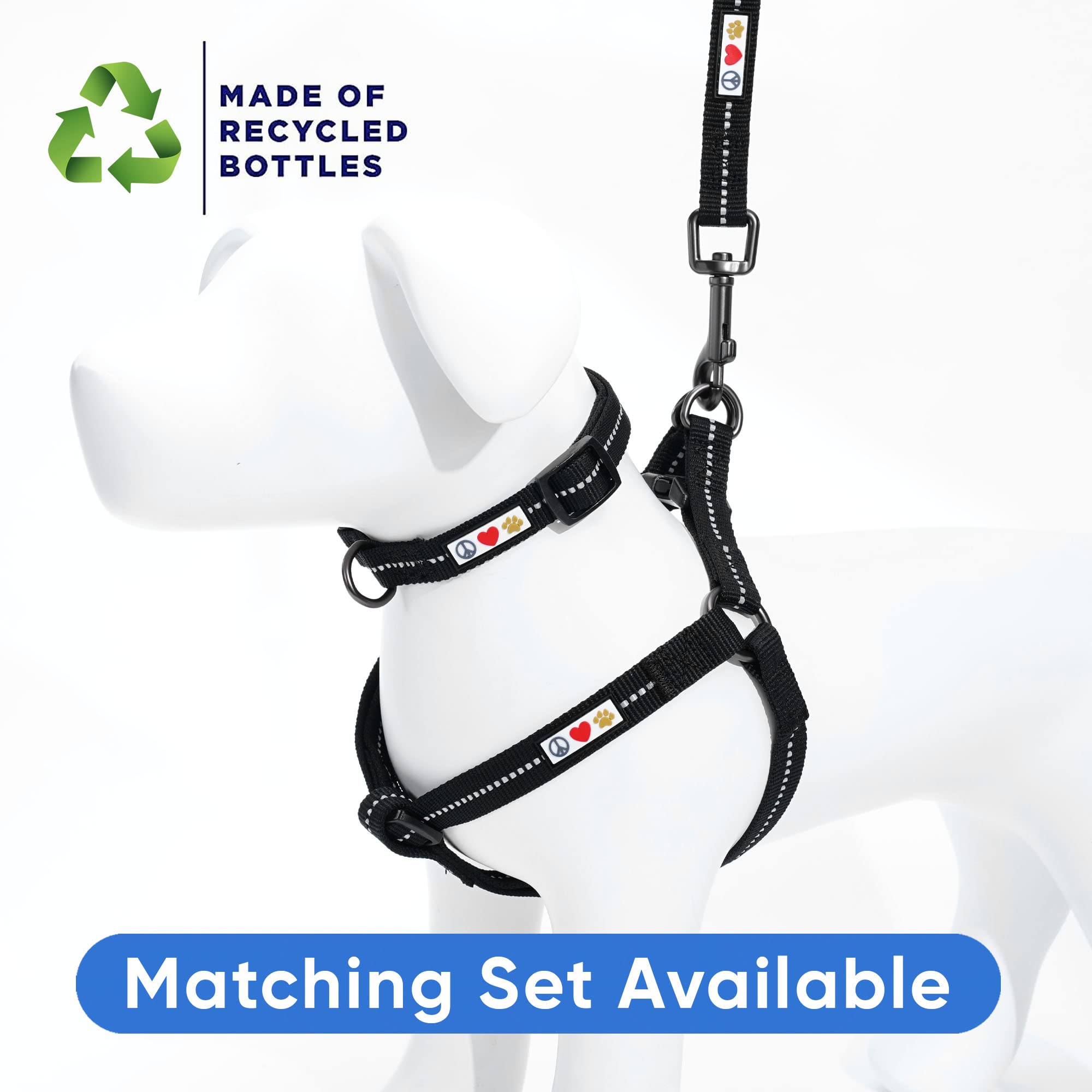 Pawtitas Recycled Reflective Step-in Dog Harness – Adjustable No-Pull Vest, Small Black, Made from Ocean Recycled Bottles
