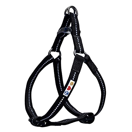 Pawtitas Recycled Reflective Step-in Dog Harness – Adjustable No-Pull Vest, Small Black, Made from Ocean Recycled Bottles