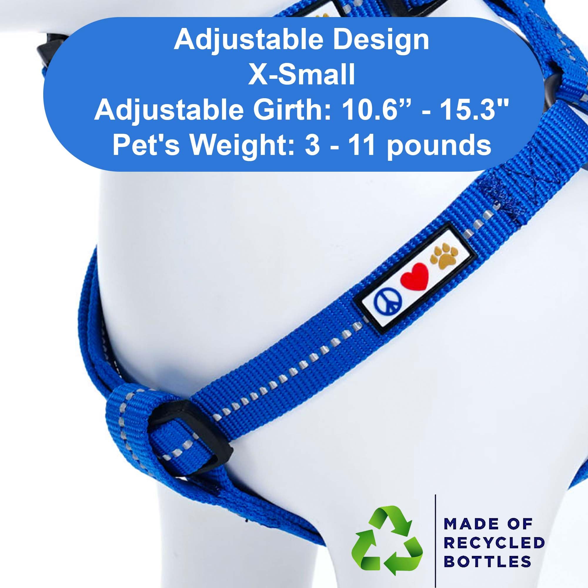 Pawtitas Recycled Reflective Step-in Dog Harness – No-Pull Vest for Small Dogs, XS Blue