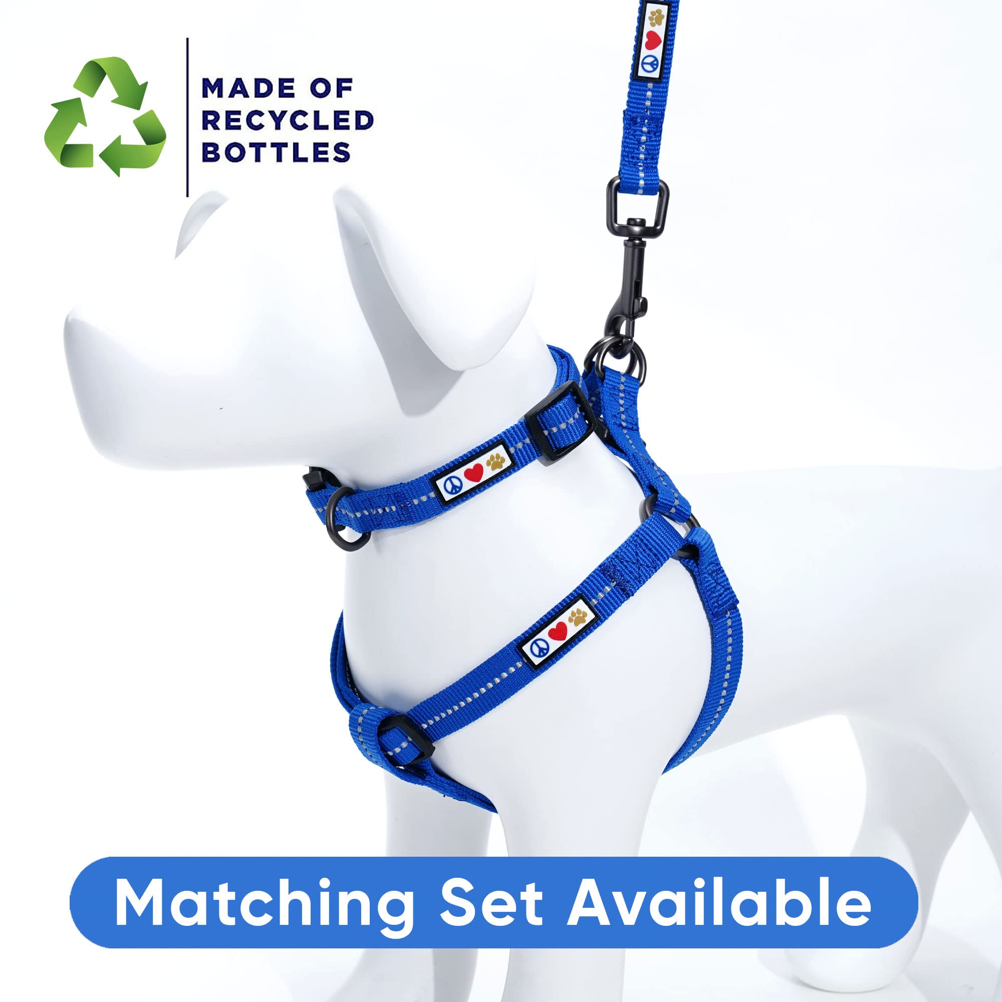 Pawtitas Recycled Reflective Step-in Dog Harness – No-Pull Vest for Small Dogs, XS Blue