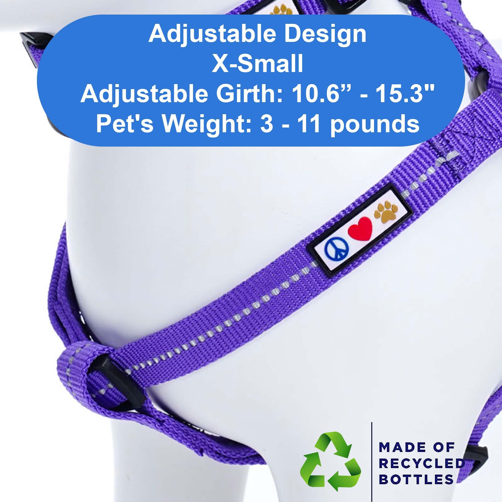 Pawtitas Recycled Reflective Step-in Dog Harness – XS Purple for Small Breeds