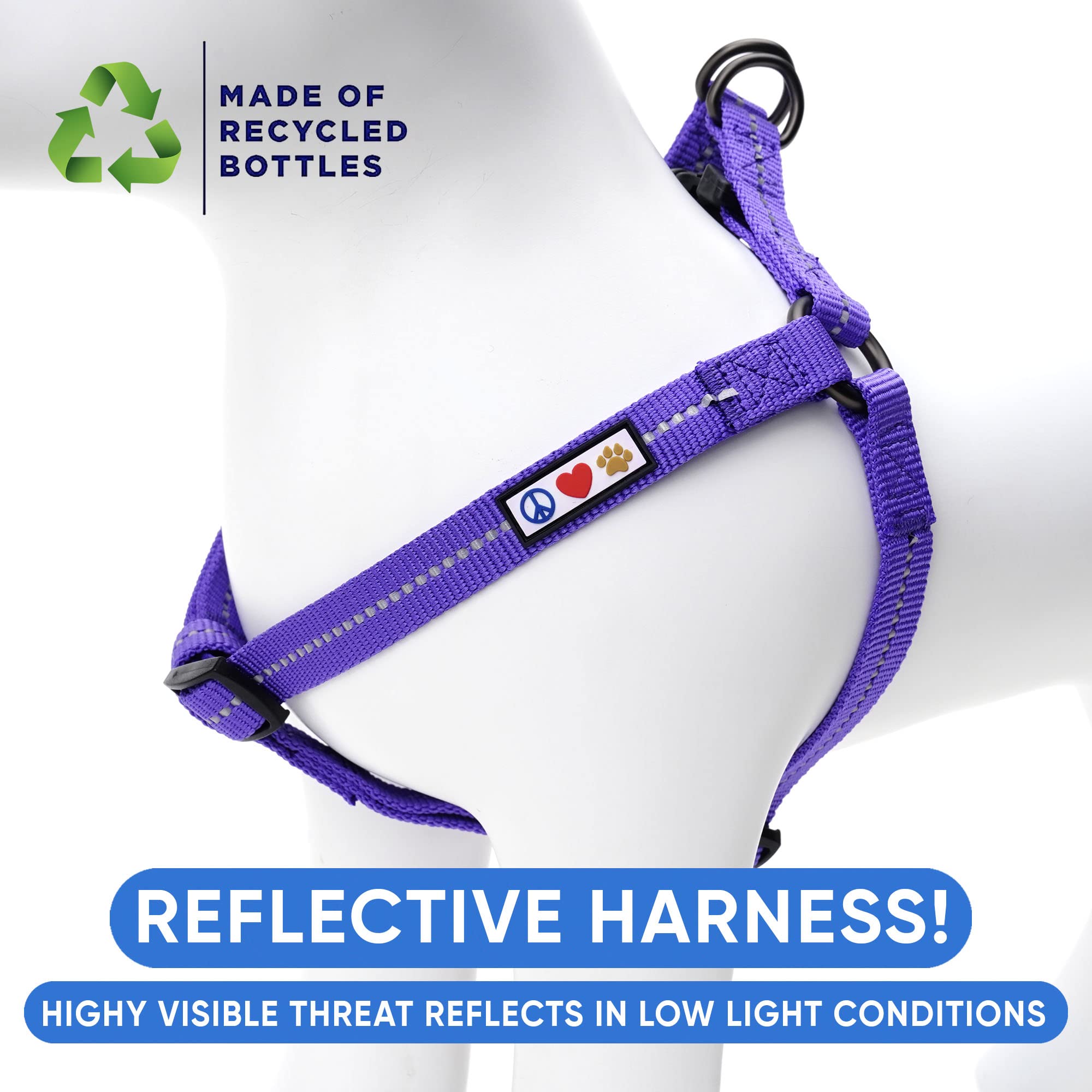 Pawtitas Recycled Reflective Step-in Dog Harness – XS Purple for Small Breeds