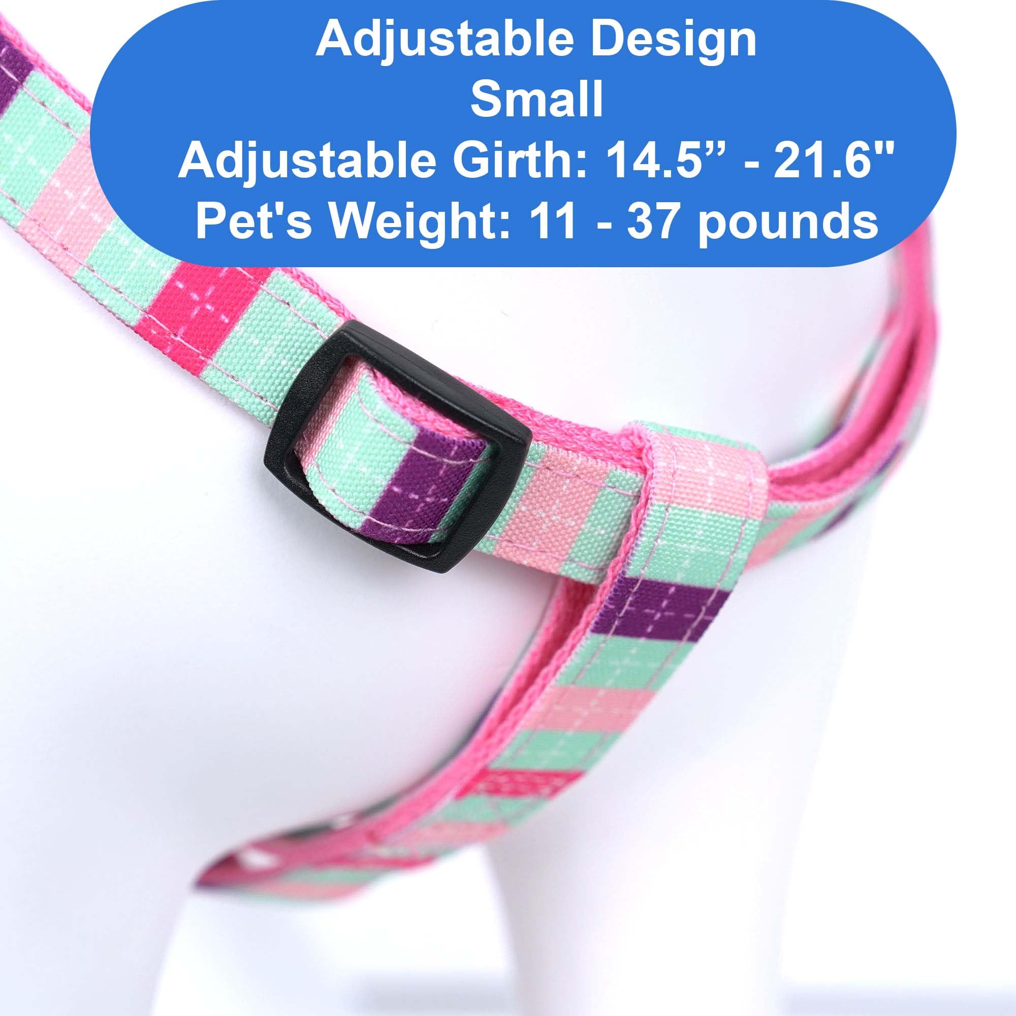 Pawtitas Small Step-in Dog Harness – Multicolor Teal/Pink/Purple, Adjustable No-Pull Vest for Puppies to Seniors