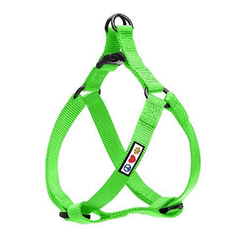 Pawtitas Solid Green Step-in Dog Harness – Medium Nylon No-Pull Vest for Dogs