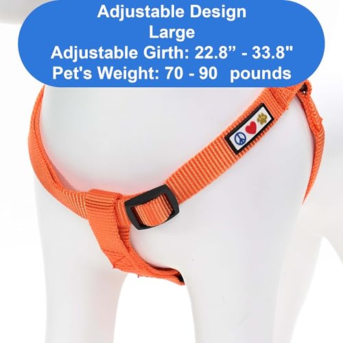 Pawtitas Solid Step-in Dog Harness Large Orange – Adjustable No-Pull Vest for Large Breeds