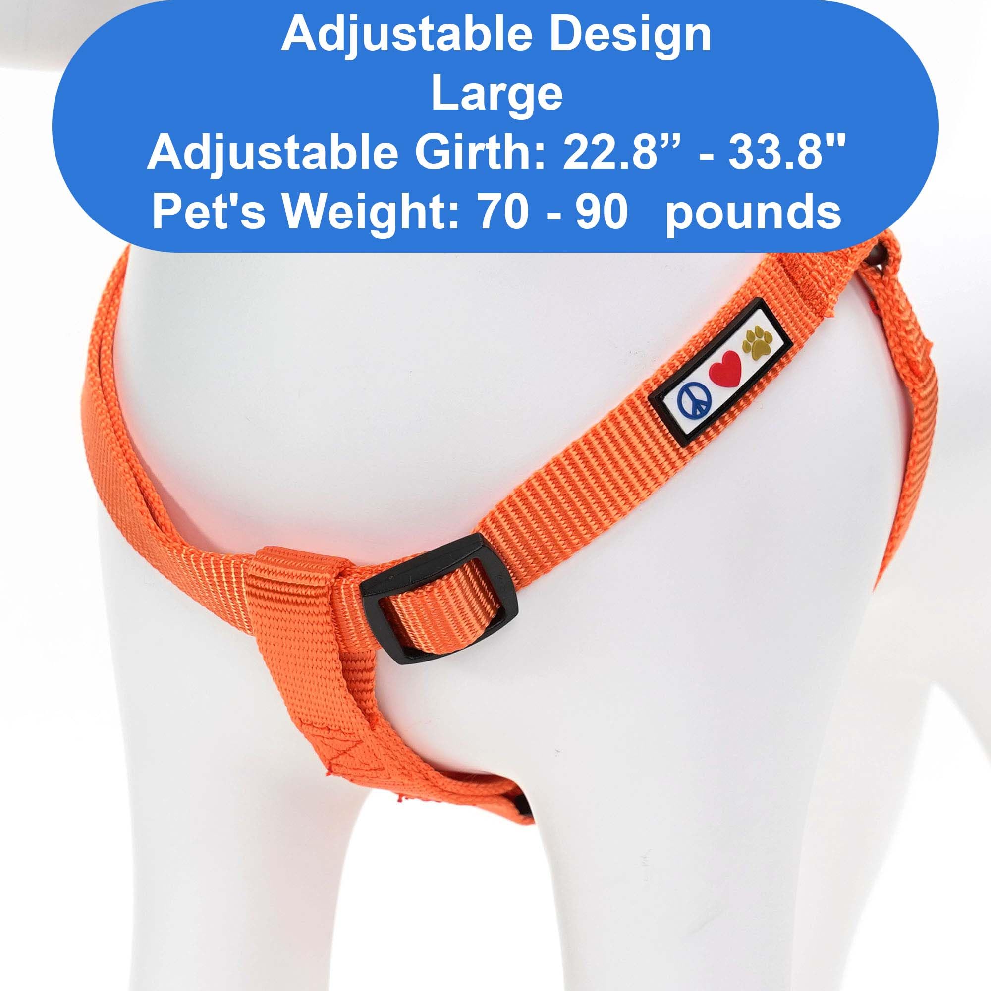 Pawtitas Solid Step-in Dog Harness Large Orange – Adjustable No-Pull Vest for Large Breeds
