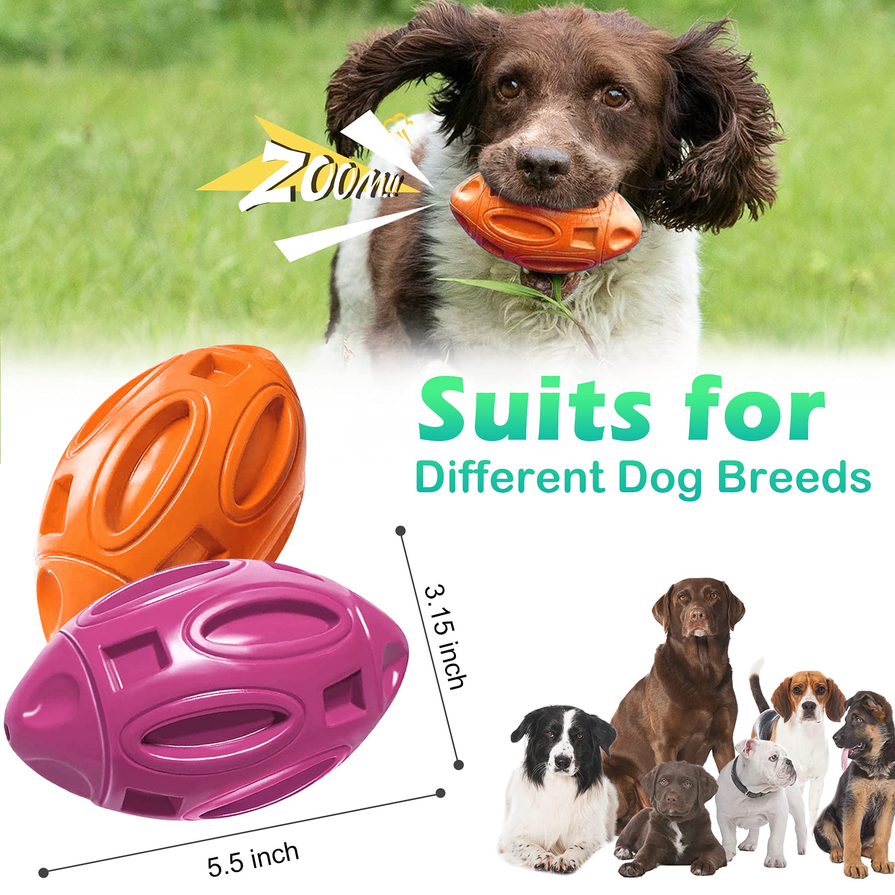 Pawzone 2-Pack Durable Squeaky Dog Balls for Aggressive Chewers - Tough Rubber Interactive Toys for Large, Medium, Small Dogs