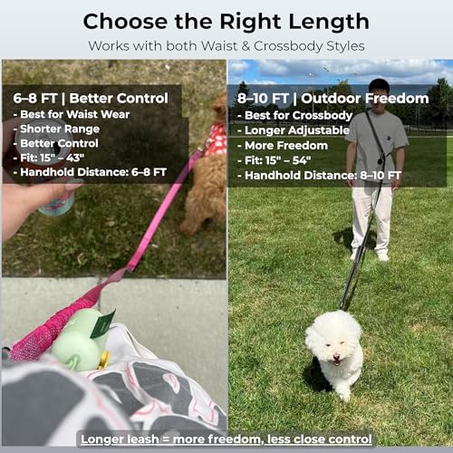 PAWZPAL Hands-Free Dog Leash 8-10ft - Adjustable Waist/Crossbody with Shock Absorption & Reflective Stitching for Hiking and Canicross (Aqua Blue)