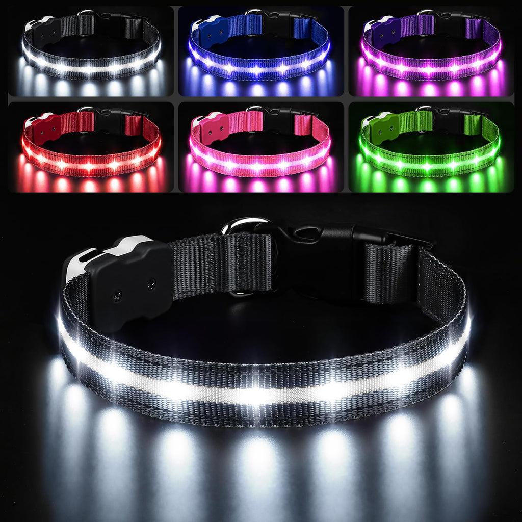 PcEoTllar LED Dog Collar, Rechargeable, Waterproof, 3 Flash Modes, Black, Adjustable for Small to Large Dogs