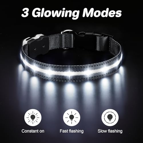PcEoTllar LED Dog Collar, Rechargeable, Waterproof, 3 Flash Modes, Black, Adjustable for Small to Large Dogs