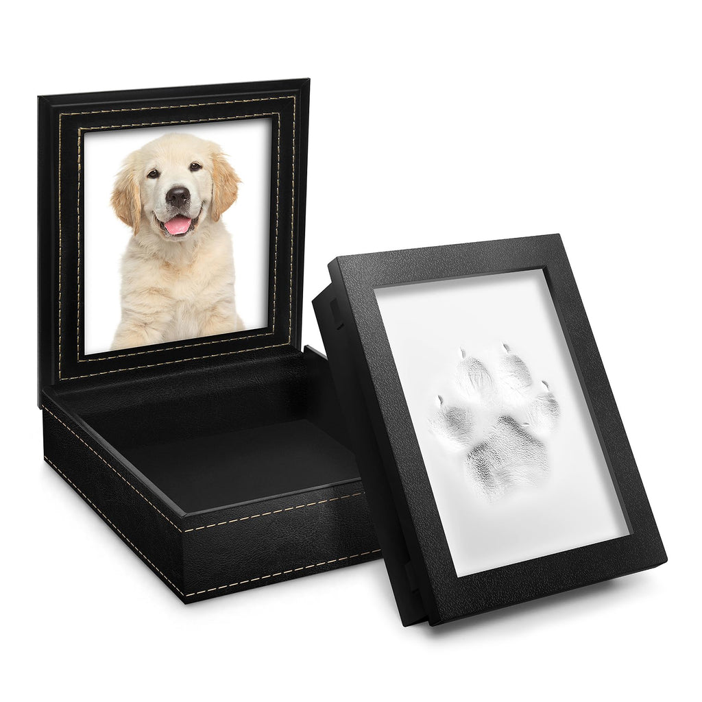 PCS Paw Print Kit – Non-Toxic Clay Pet Paw Print Keepsake in Black Synthetic Leather Box