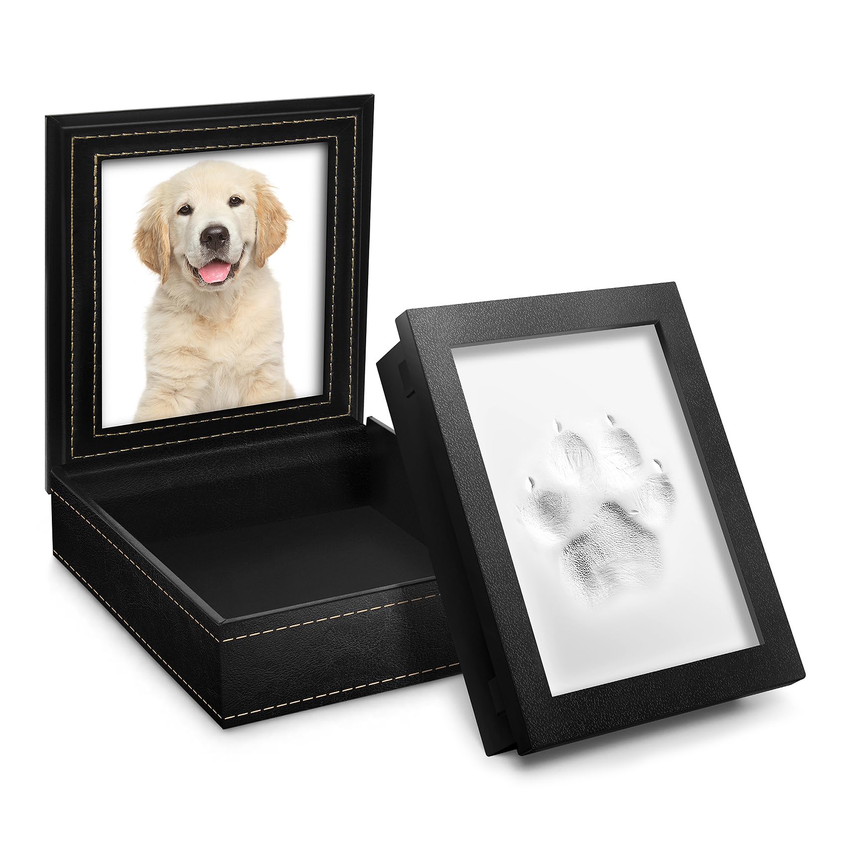 PCS Paw Print Kit – Non-Toxic Clay Pet Paw Print Keepsake in Black Synthetic Leather Box