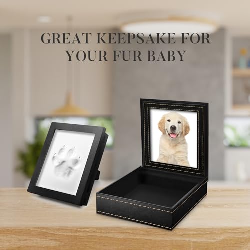 PCS Paw Print Kit – Non-Toxic Clay Pet Paw Print Keepsake in Black Synthetic Leather Box