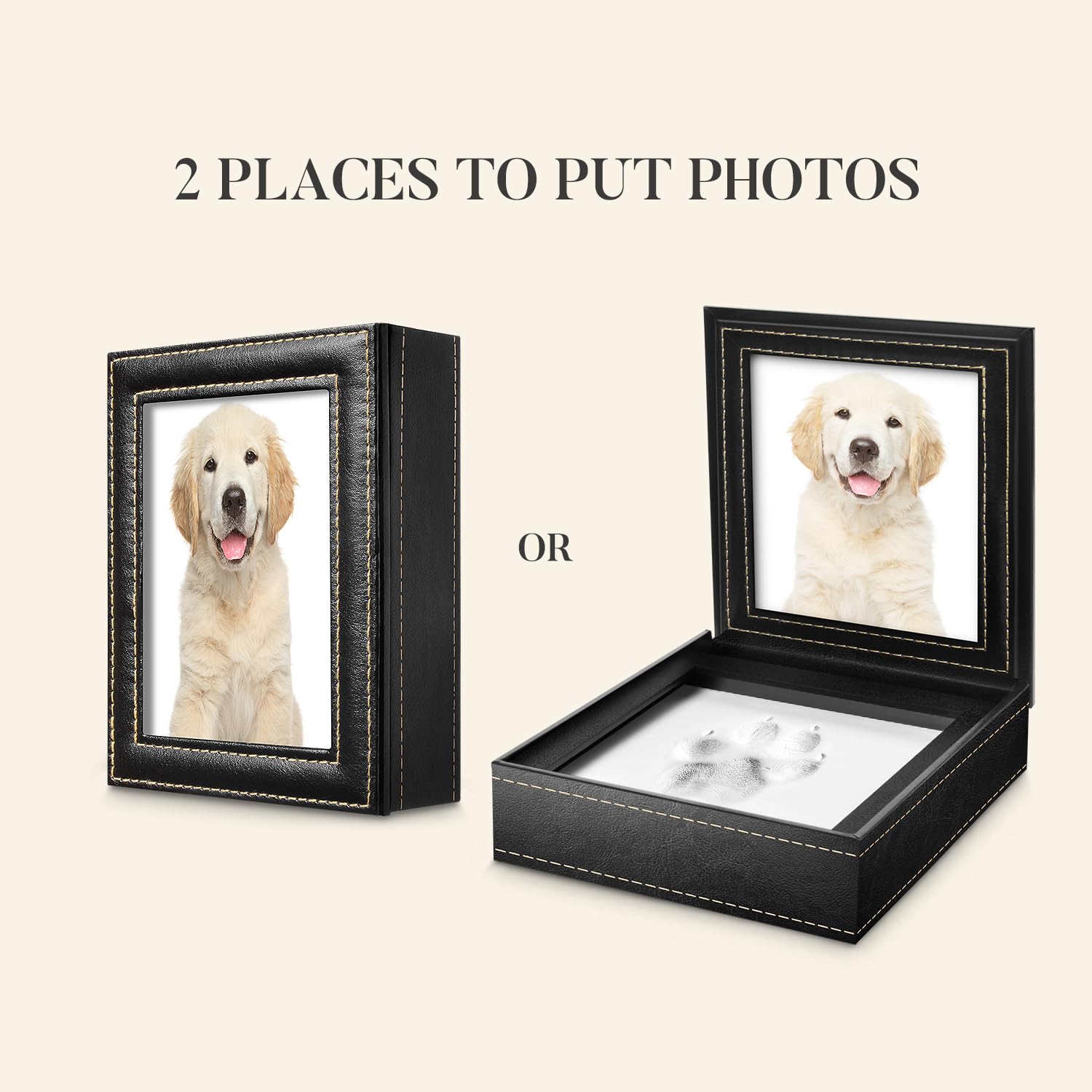 PCS Paw Print Kit – Non-Toxic Clay Pet Paw Print Keepsake in Black Synthetic Leather Box