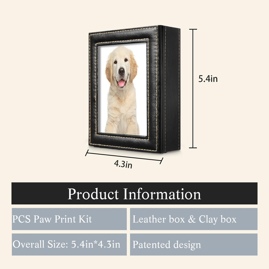 PCS Paw Print Kit – Non-Toxic Clay Pet Paw Print Keepsake in Black Synthetic Leather Box