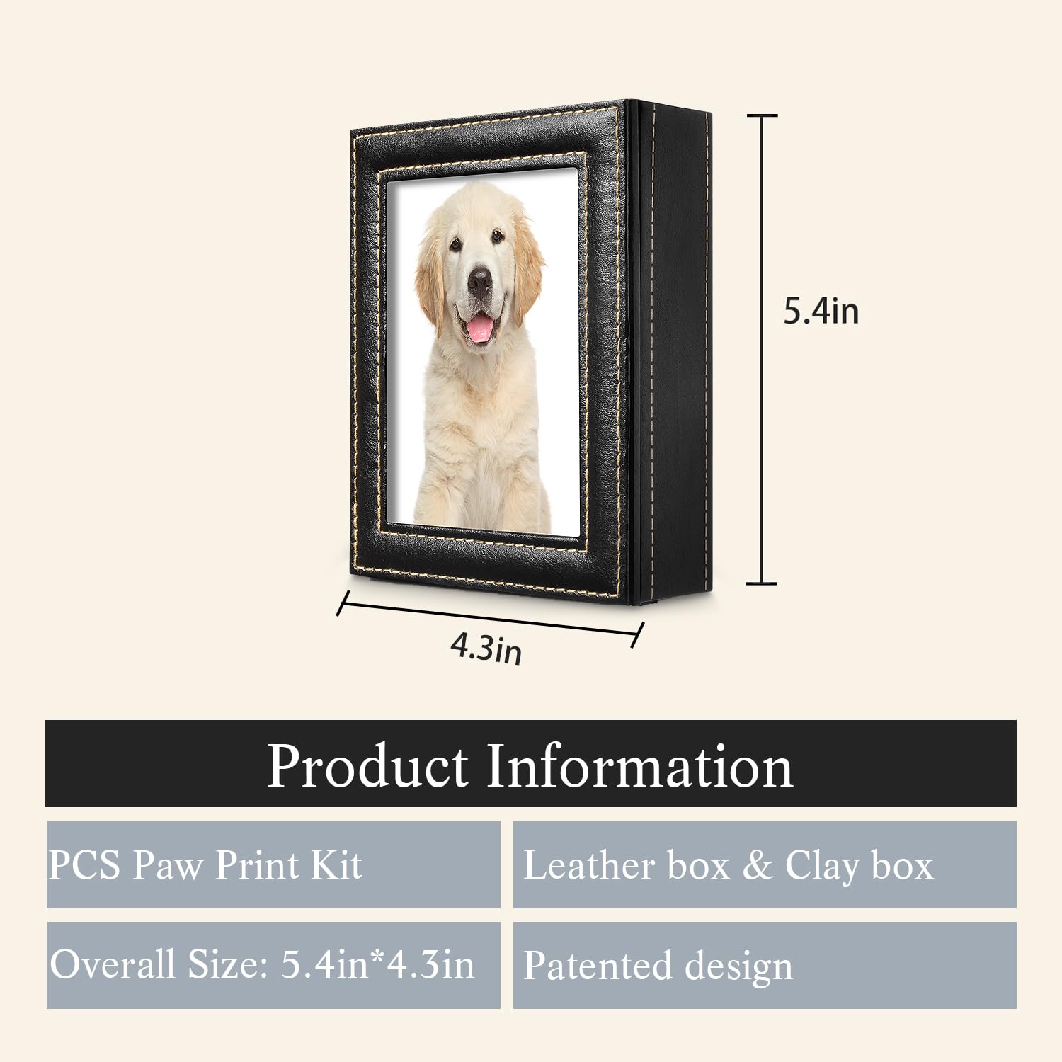 PCS Paw Print Kit – Non-Toxic Clay Pet Paw Print Keepsake in Black Synthetic Leather Box