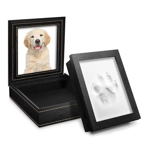 PCS Paw Print Kit – Non-Toxic Clay Pet Paw Print Keepsake in Black Synthetic Leather Box