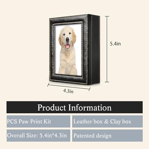 PCS Paw Print Kit – Non-Toxic Clay Pet Paw Print Keepsake in Black Synthetic Leather Box