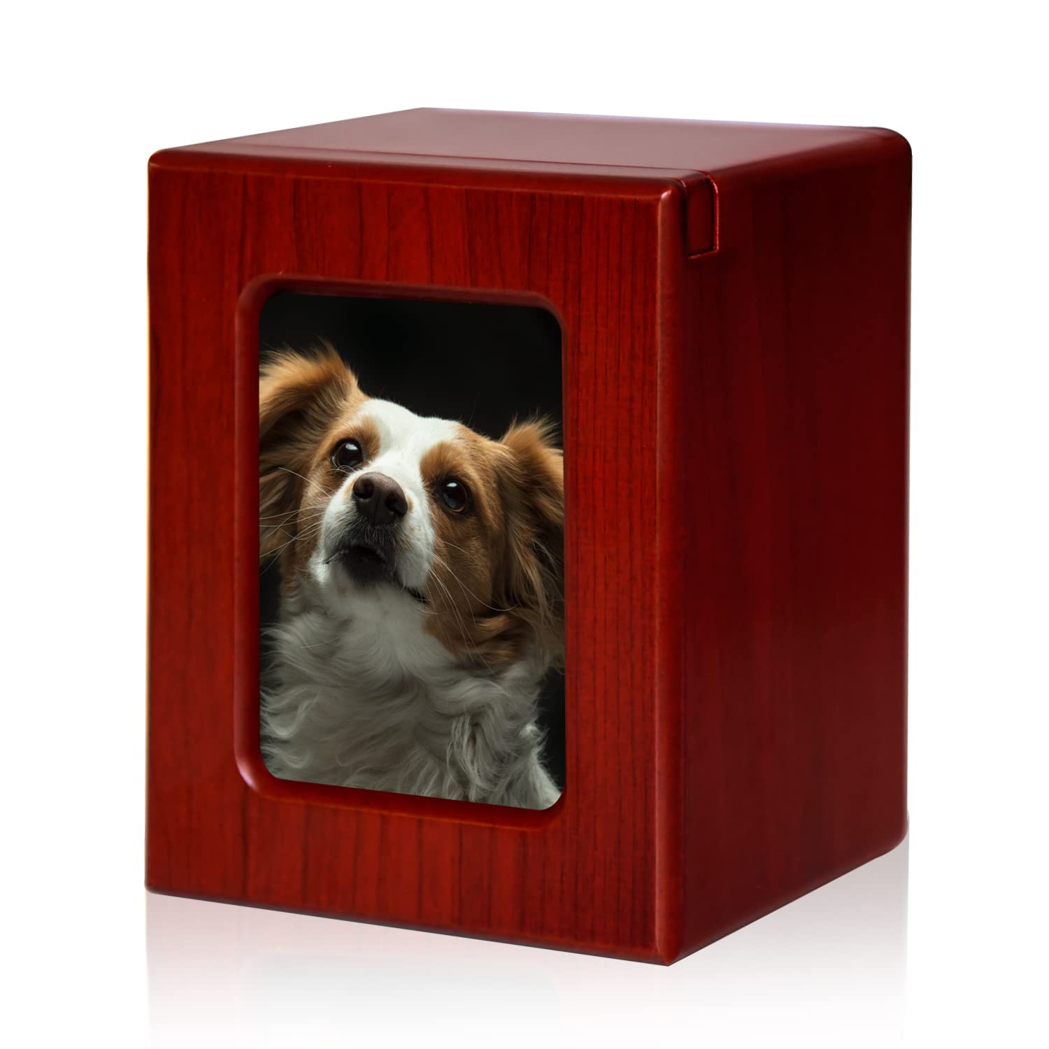 PCS Pet Urn for Dog Ashes - Medium Wooden Cremation Box with Photo Frame - Red