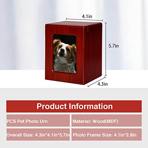 PCS Pet Urn for Dog Ashes - Medium Wooden Cremation Box with Photo Frame - Red