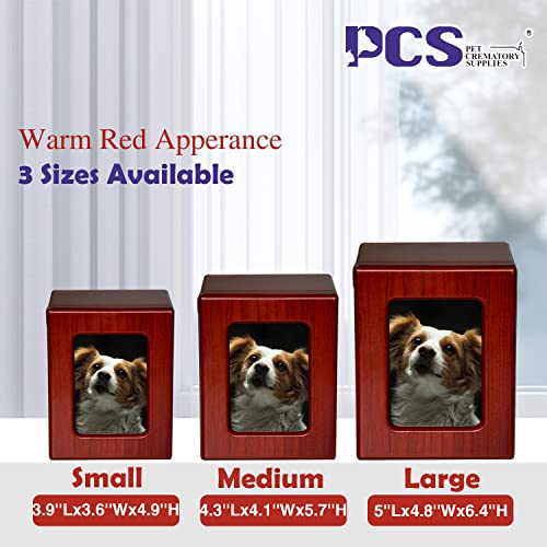 PCS Pet Urn for Dog Ashes - Medium Wooden Cremation Box with Photo Frame - Red