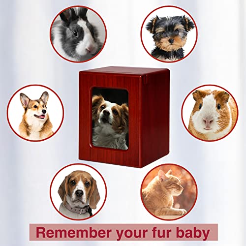 PCS Pet Urn for Dog Ashes - Medium Wooden Cremation Box with Photo Frame - Red