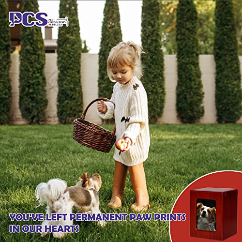 PCS Pet Urn for Dog Ashes - Medium Wooden Cremation Box with Photo Frame - Red