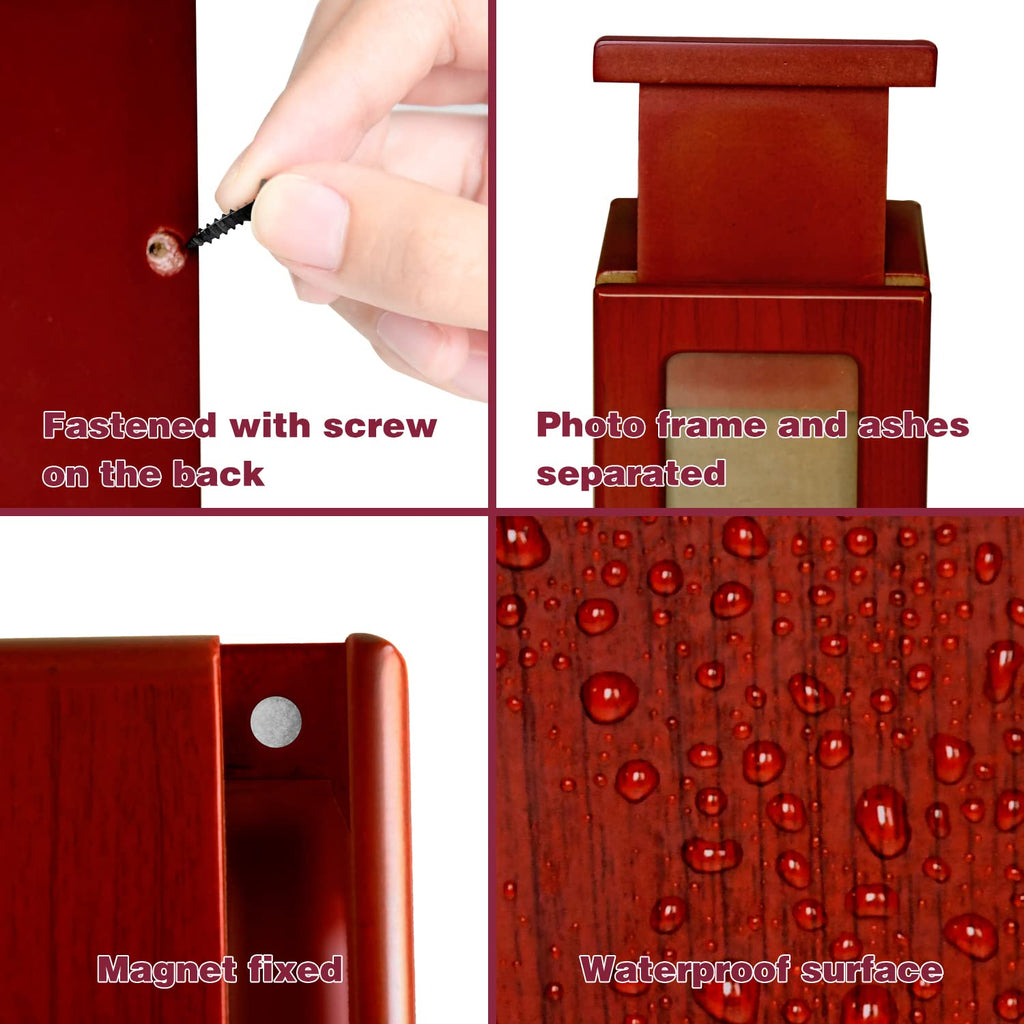 PCS Pet Urn for Dog Ashes - Medium Wooden Cremation Box with Photo Frame - Red