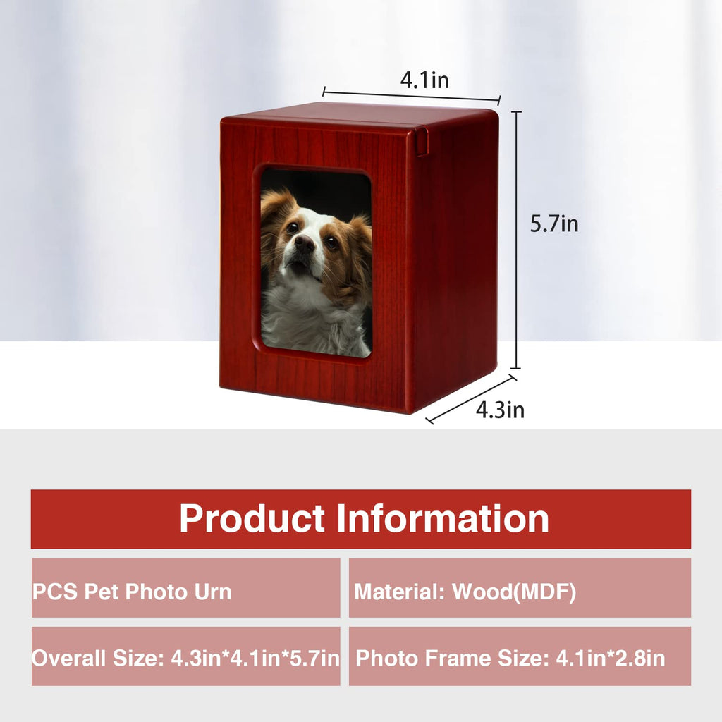 PCS Pet Urn for Dog Ashes - Medium Wooden Cremation Box with Photo Frame - Red