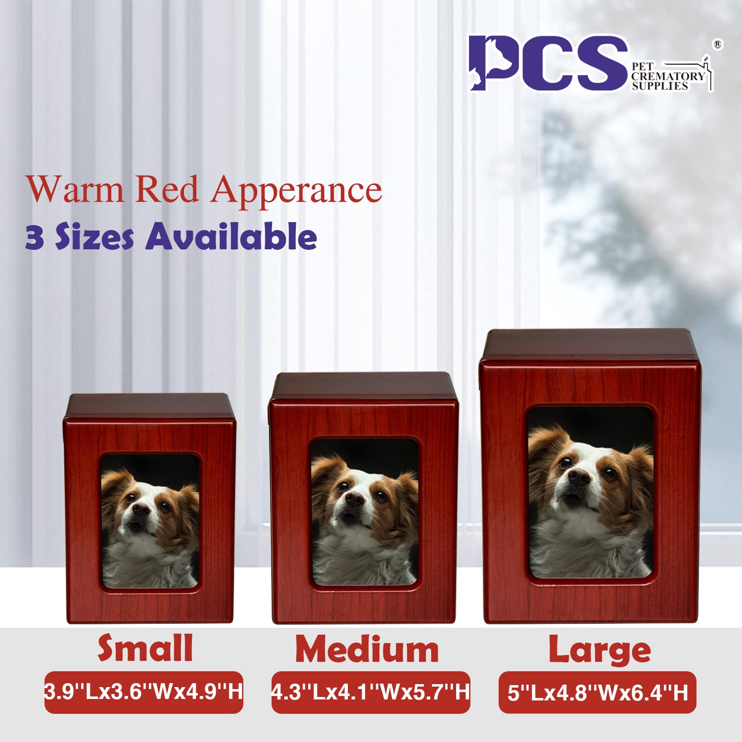 PCS Pet Urn for Dog Ashes - Medium Wooden Cremation Box with Photo Frame - Red