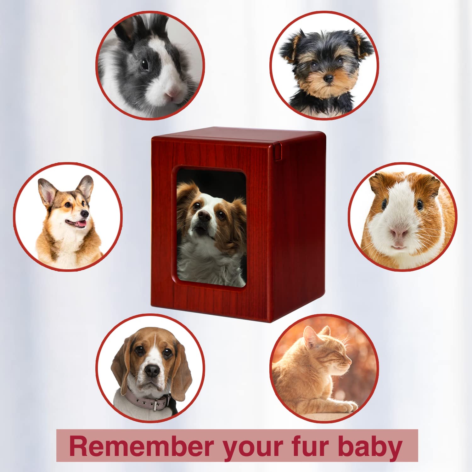 PCS Pet Urn for Dog Ashes - Medium Wooden Cremation Box with Photo Frame - Red