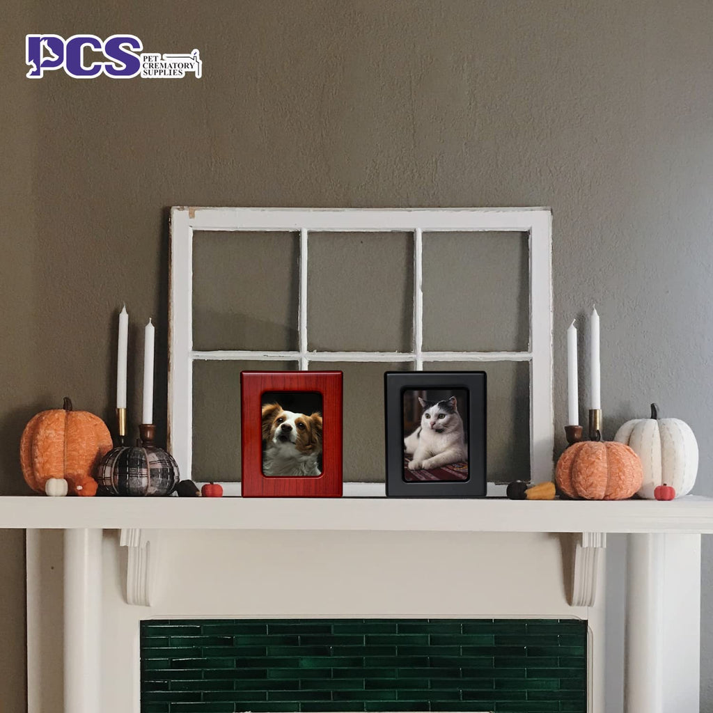 PCS Pet Urn for Dog Ashes - Medium Wooden Cremation Box with Photo Frame - Red