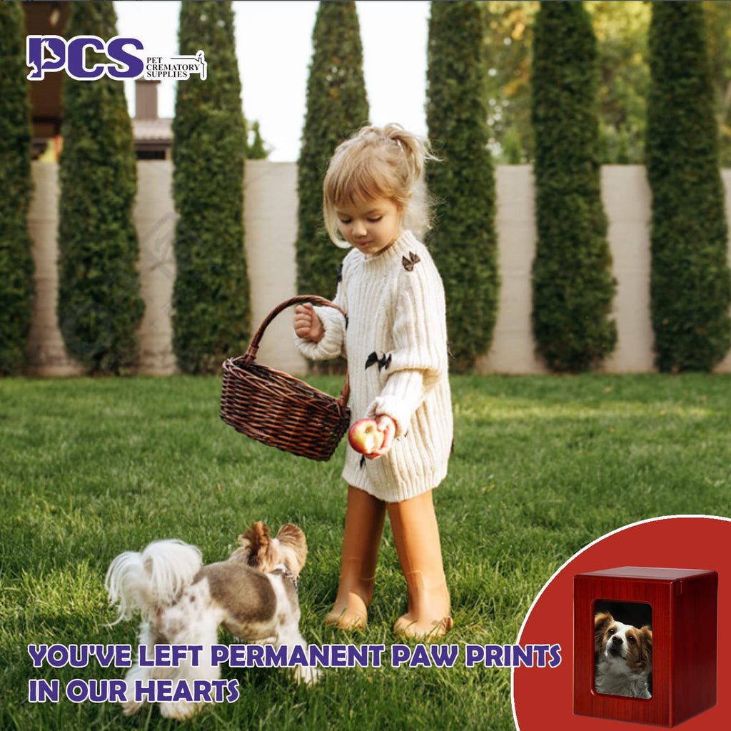 PCS Pet Urn for Dog Ashes - Medium Wooden Cremation Box with Photo Frame - Red