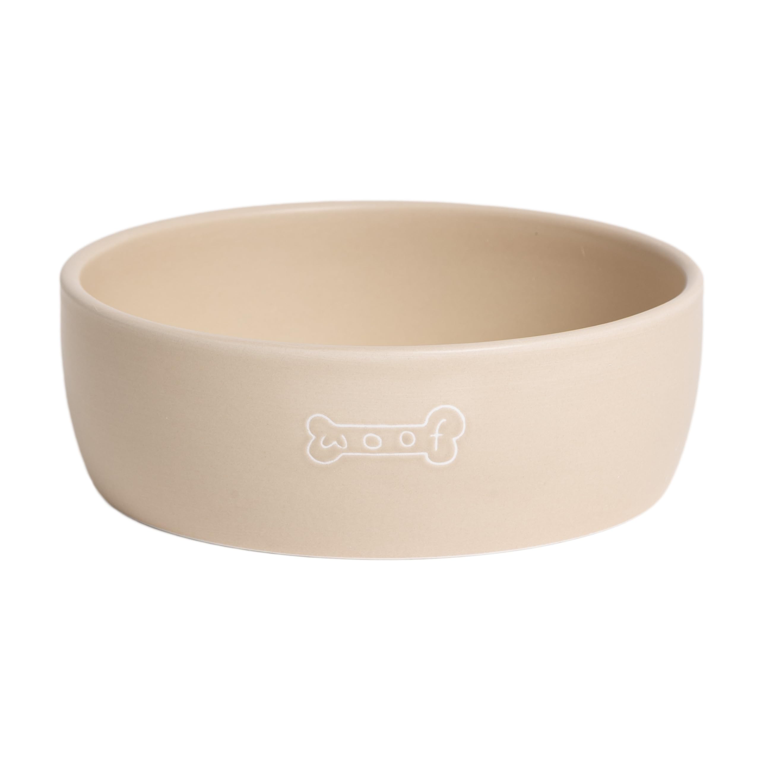Pearhead Ceramic Dog Bowl, Neutral Taupe “Woof” Design, 3 Cup Non-Slip Stoneware
