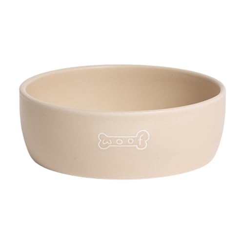 Pearhead Ceramic Dog Bowl, Neutral Taupe “Woof” Design, 3 Cup Non-Slip Stoneware