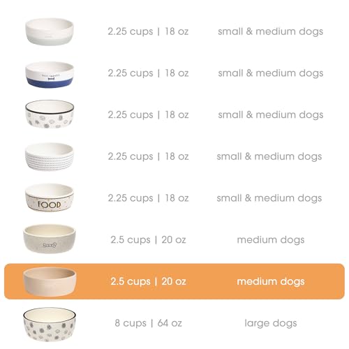 Pearhead Ceramic Dog Bowl, Neutral Taupe “Woof” Design, 3 Cup Non-Slip Stoneware