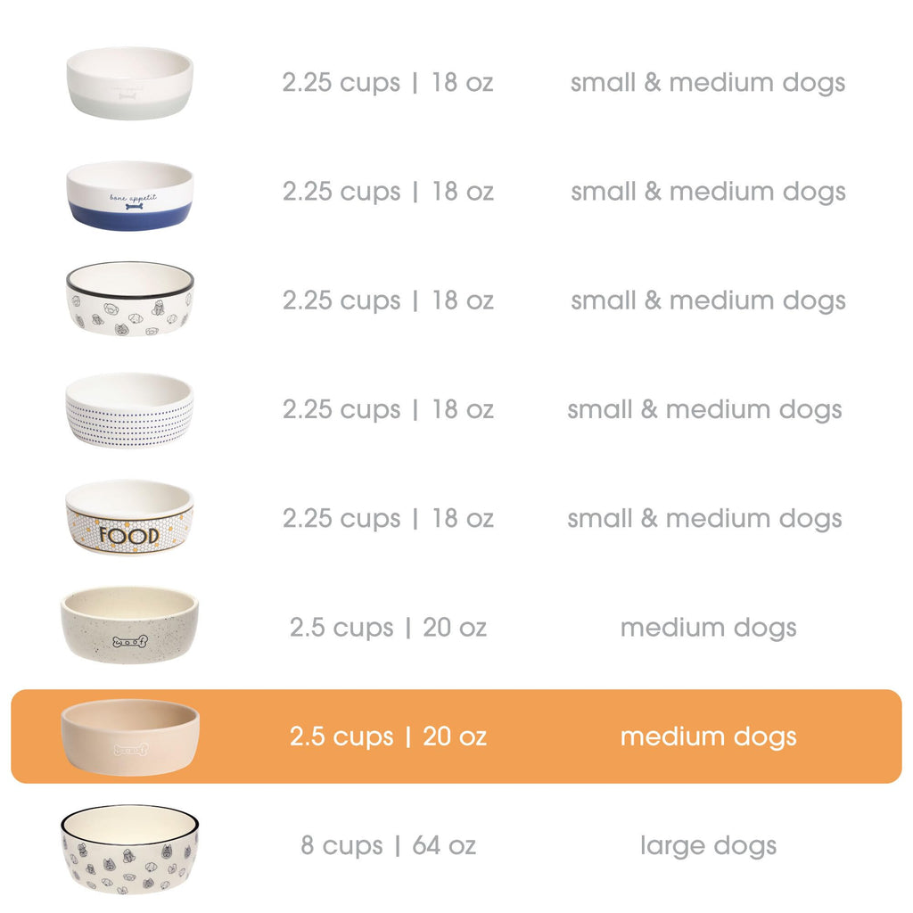 Pearhead Ceramic Dog Bowl, Neutral Taupe “Woof” Design, 3 Cup Non-Slip Stoneware