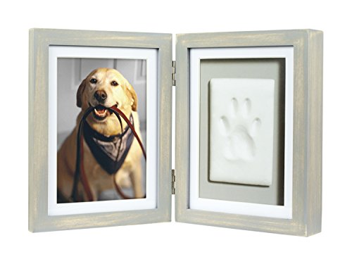 Pearhead Pet Paw Print Photo Frame with Clay Imprint Kit - Distressed Gray Wood Frame for Cats & Dogs