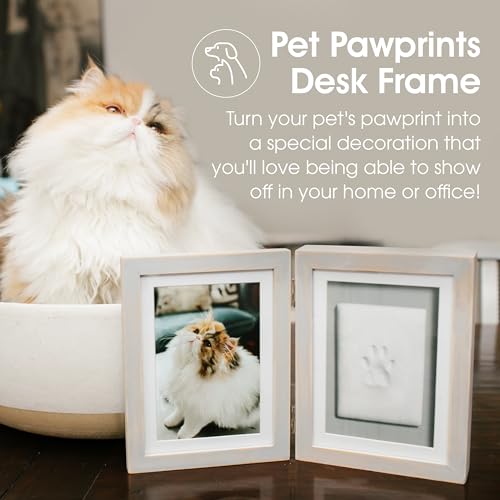 Pearhead Pet Paw Print Photo Frame with Clay Imprint Kit - Distressed Gray Wood Frame for Cats & Dogs