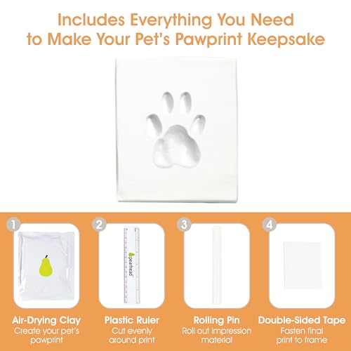 Pearhead Pet Paw Print Photo Frame with Clay Imprint Kit - Distressed Gray Wood Frame for Cats & Dogs