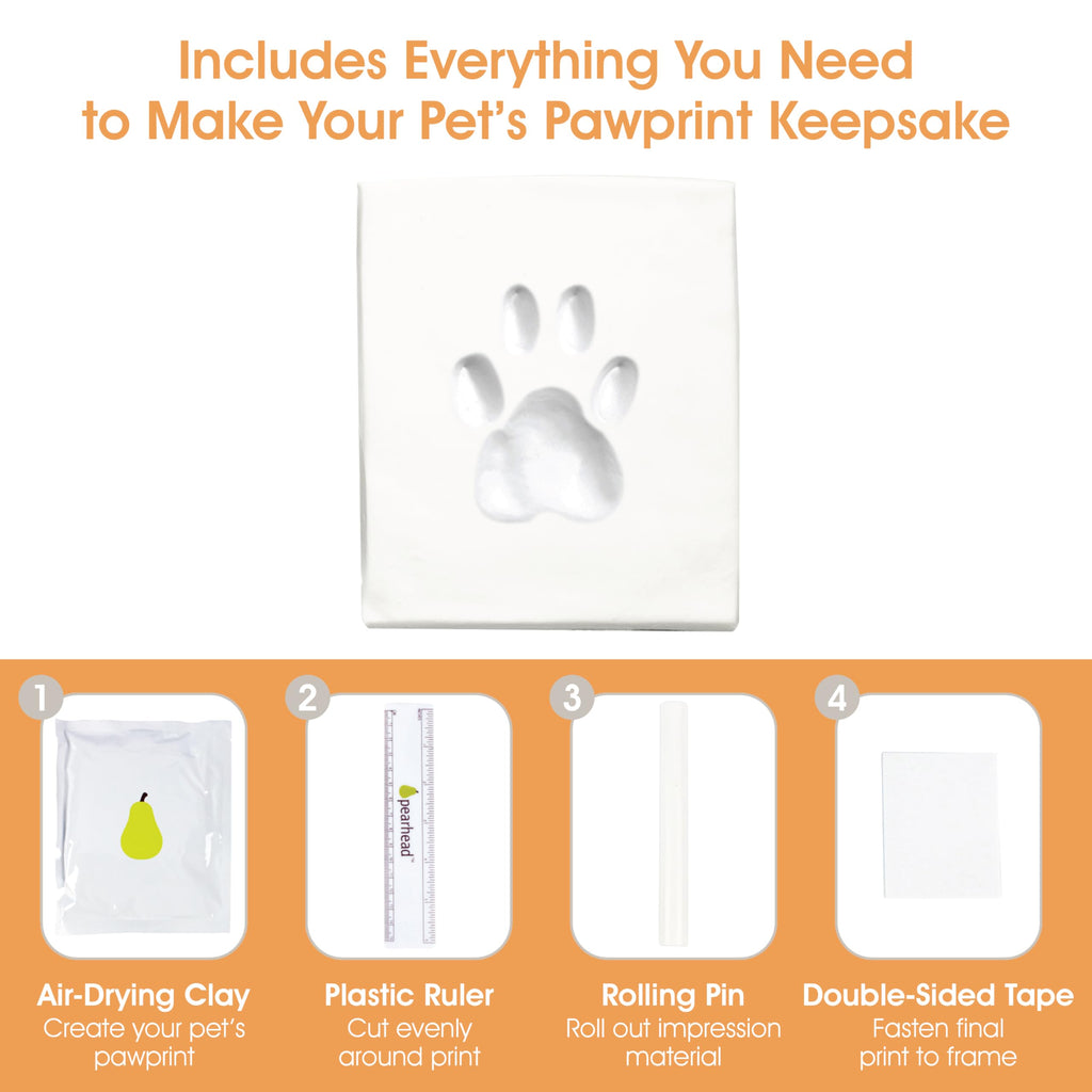 Pearhead Pet Paw Print Photo Frame with Clay Imprint Kit - Distressed Gray Wood Frame for Cats & Dogs