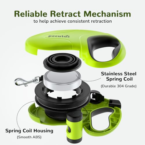 Pecute 26ft Retractable Dog Leash with Reflective Strip, Poop Bag Holder, for Dogs up to 110 lbs