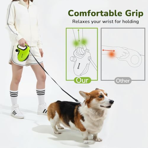 Pecute 26ft Retractable Dog Leash with Reflective Strip, Poop Bag Holder, for Dogs up to 110 lbs