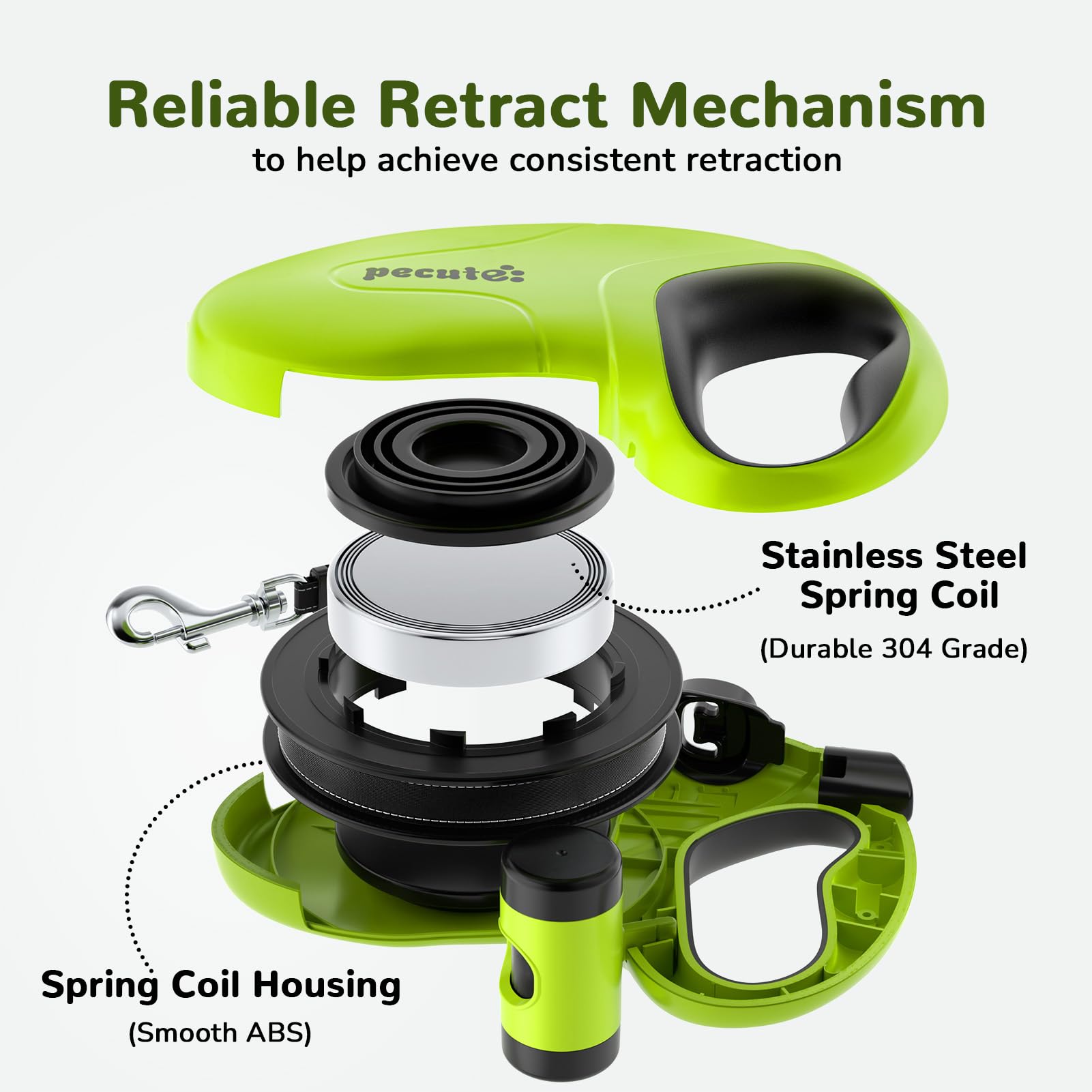 Pecute 26ft Retractable Dog Leash with Reflective Strip, Poop Bag Holder, for Dogs up to 110 lbs