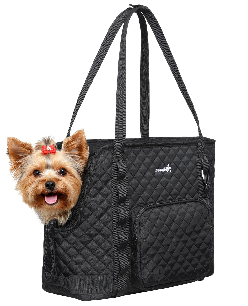 Pecute Dog Purse Carrier for Small Dogs – Black Lightweight Travel Tote with Safety Tether