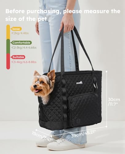 Pecute Dog Purse Carrier for Small Dogs – Black Lightweight Travel Tote with Safety Tether