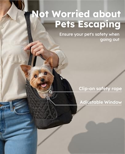 Pecute Dog Purse Carrier for Small Dogs – Black Lightweight Travel Tote with Safety Tether